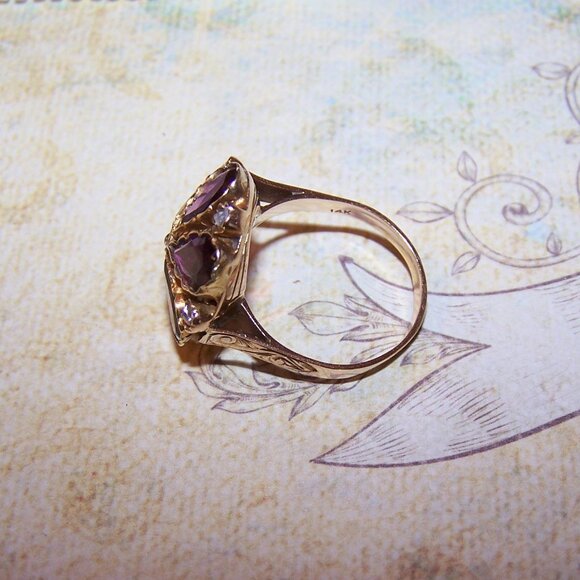 Victorian Georgian Revival 14K Gold 5.15CT TW Amethyst Rose Cut Diamond Ring - Picture 7 of 10